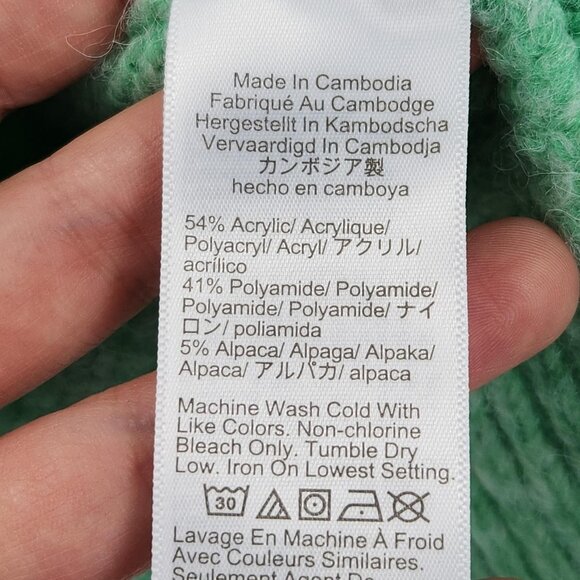 J Crew Sweater Womens Large Green Fuzzy Puff Sleeve Crew Neck Alpaca Blend - Picture 7 of 10